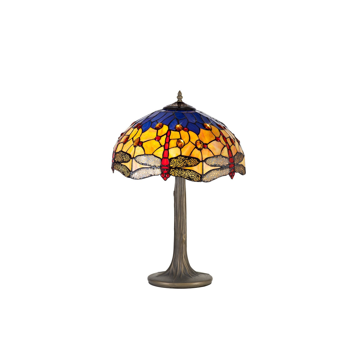 Antique Brass Tiffany Table Lamp with Dual E27 Lights and Vibrant Crystal Accents