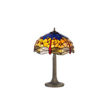 Antique Brass Tiffany Table Lamp with Dual E27 Lights and Vibrant Crystal Accents