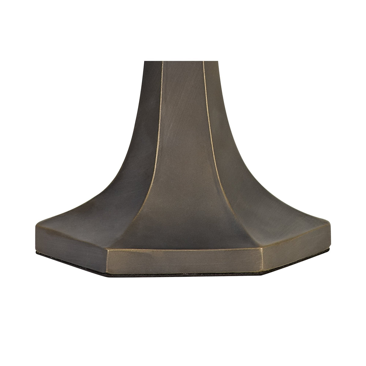 Elegant Octagonal Table Lamp with Blue and Orange Tiffany Shade, Aged Antique Brass Finish