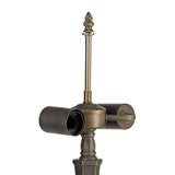 Elegant Octagonal Table Lamp with Blue and Orange Tiffany Shade, Aged Antique Brass Finish
