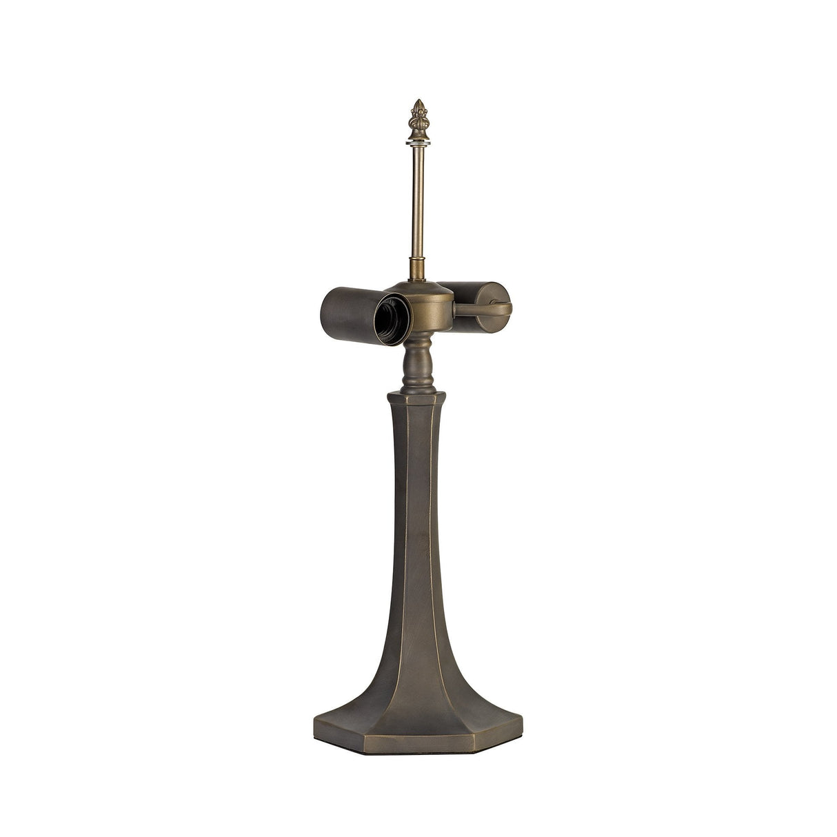 Elegant Octagonal Table Lamp with Blue and Orange Tiffany Shade, Aged Antique Brass Finish