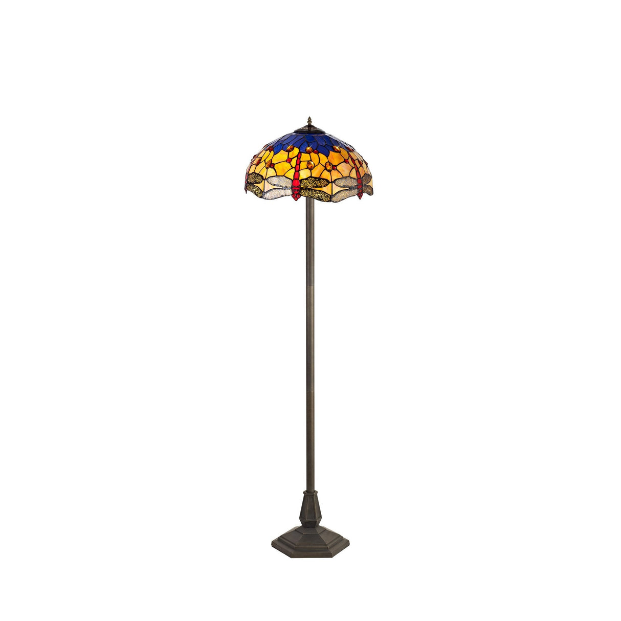 Elegant Octagonal Tiffany Floor Lamp with Dual Light E27 and Crystal Accents, Aged Antique Brass Finish