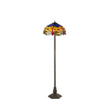 Elegant Octagonal Tiffany Floor Lamp with Dual Light E27 and Crystal Accents, Aged Antique Brass Finish
