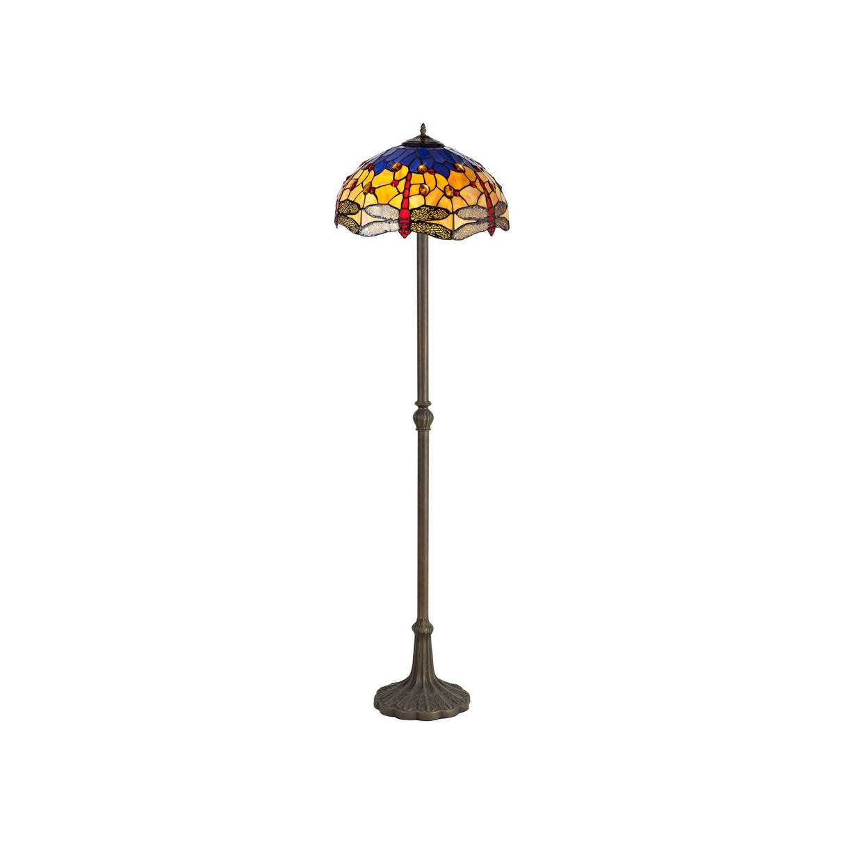 Tiffany-Style Leaf Design Floor Lamp with Dual E27 Sockets and Aged Antique Brass Finish