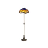 Tiffany-Style Leaf Design Floor Lamp with Dual E27 Sockets and Aged Antique Brass Finish