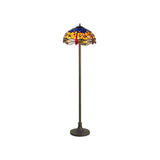 Vintage Two-Light Floor Lamp with Tiffany-Style Blue and Orange Shade, Aged Brass Finish