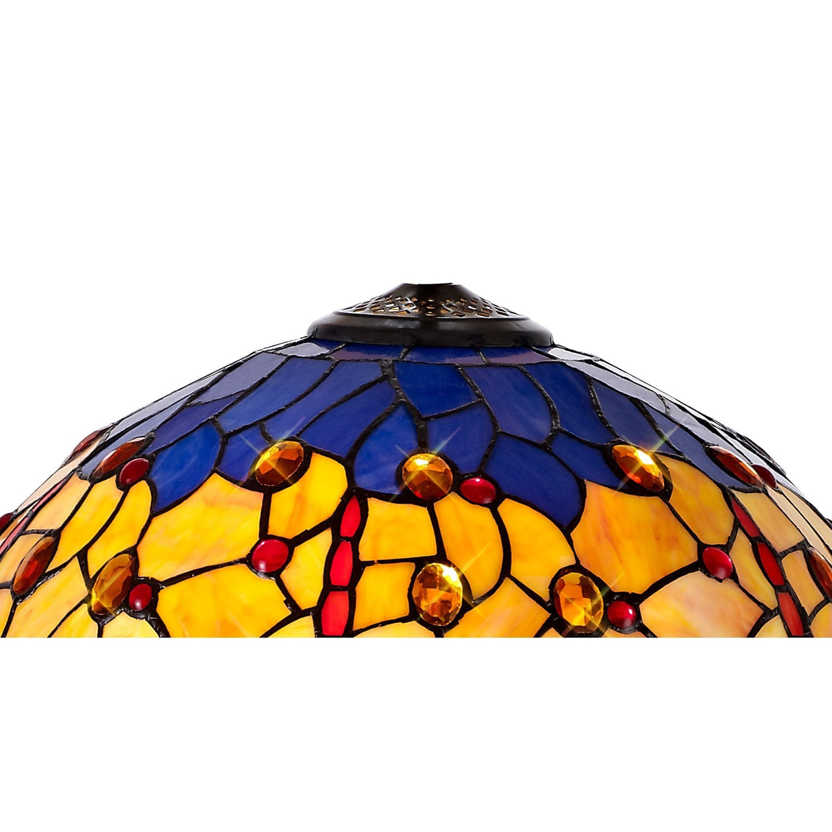 Vintage Two-Light Floor Lamp with Tiffany-Style Blue and Orange Shade, Aged Brass Finish