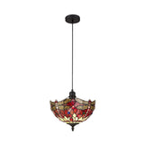 Tiffany-Style 1-Light Pendant with Purple/Pink Crystal Shade and Matt Black Finish