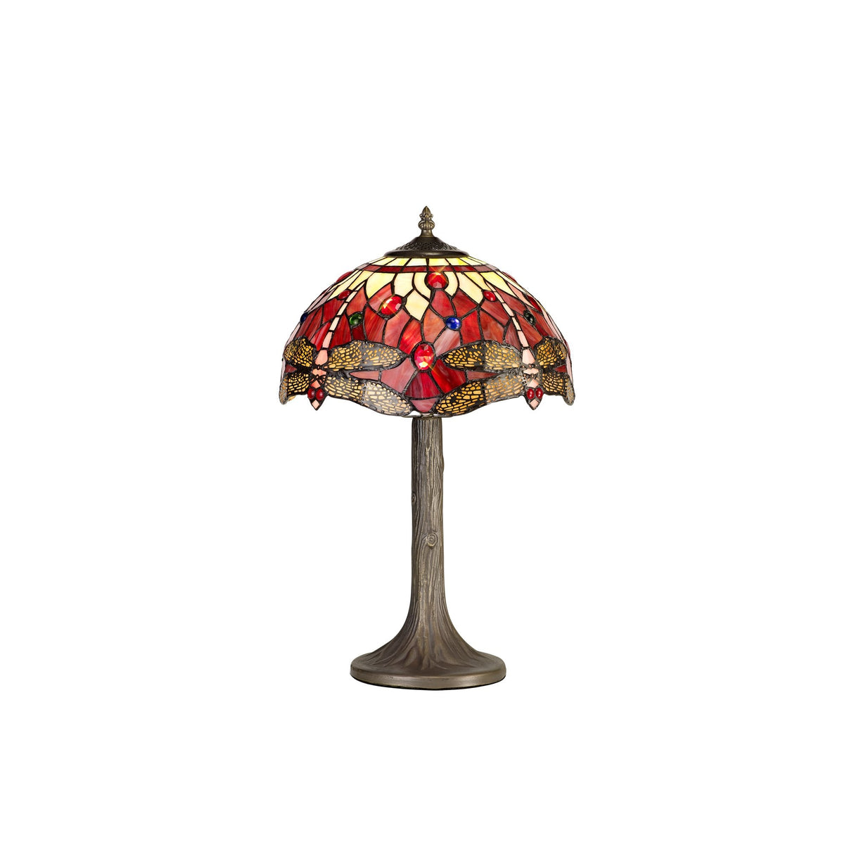 Elegant Tree-Inspired Table Lamp with Tiffany Shade and Antique Brass Finish