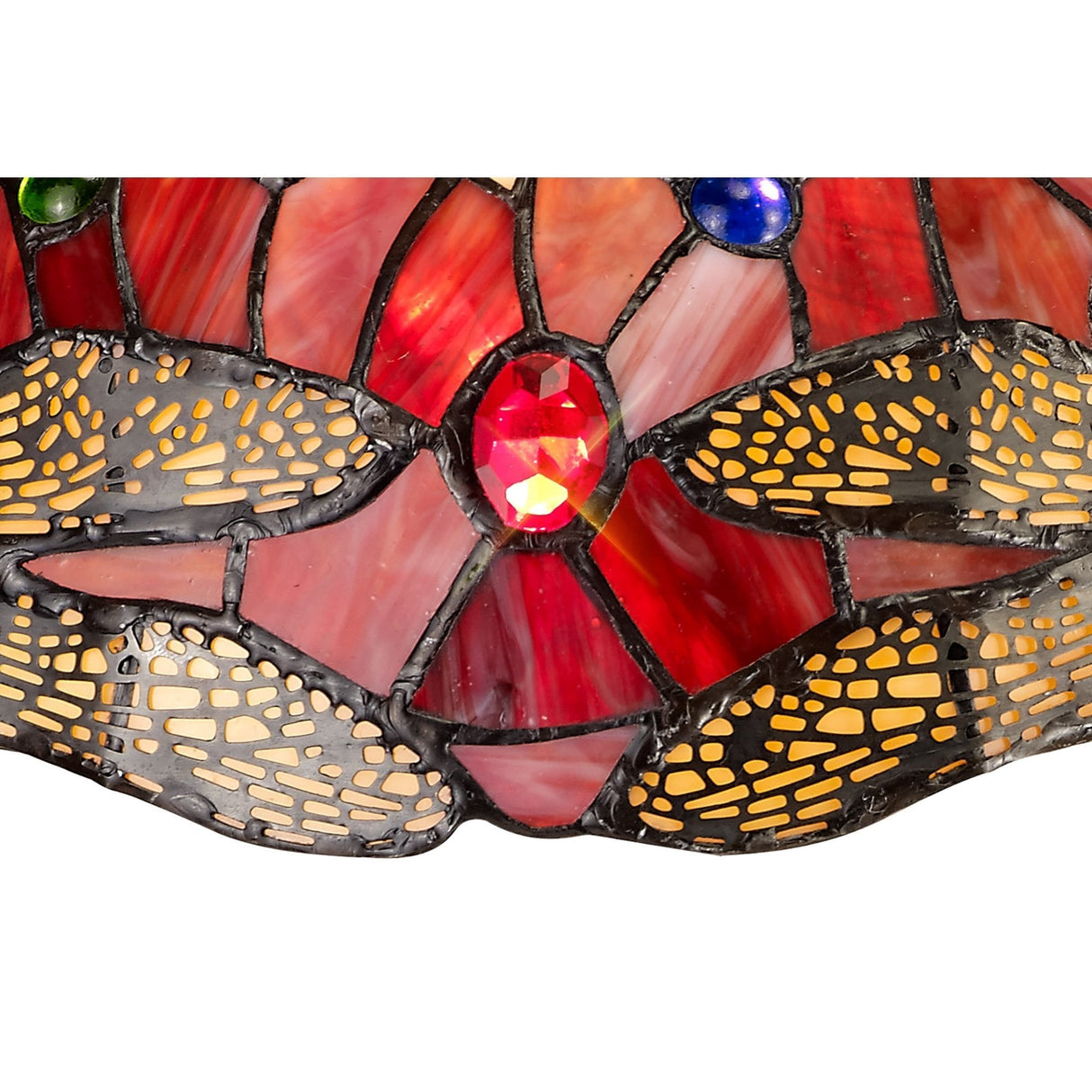 Elegant Tiffany Style Table Lamp with Antique Brass and Crystal Accents, Purple/Pink Shade