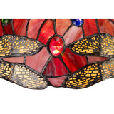 Elegant Tiffany Style Table Lamp with Antique Brass and Crystal Accents, Purple/Pink Shade