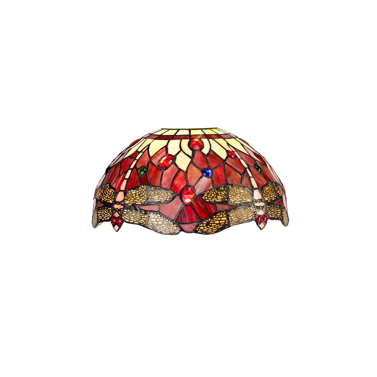 Elegant Tiffany Style Table Lamp with Antique Brass and Crystal Accents, Purple/Pink Shade