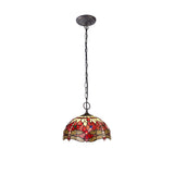 Tiffany Style 2-Light Pendant with Purple and Pink Crystal Accents in Aged Antique Brass Finish