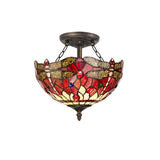 Elegant Antique Brass Tiffany Dual Light Fixture with Purple and Pink Crystal Shade