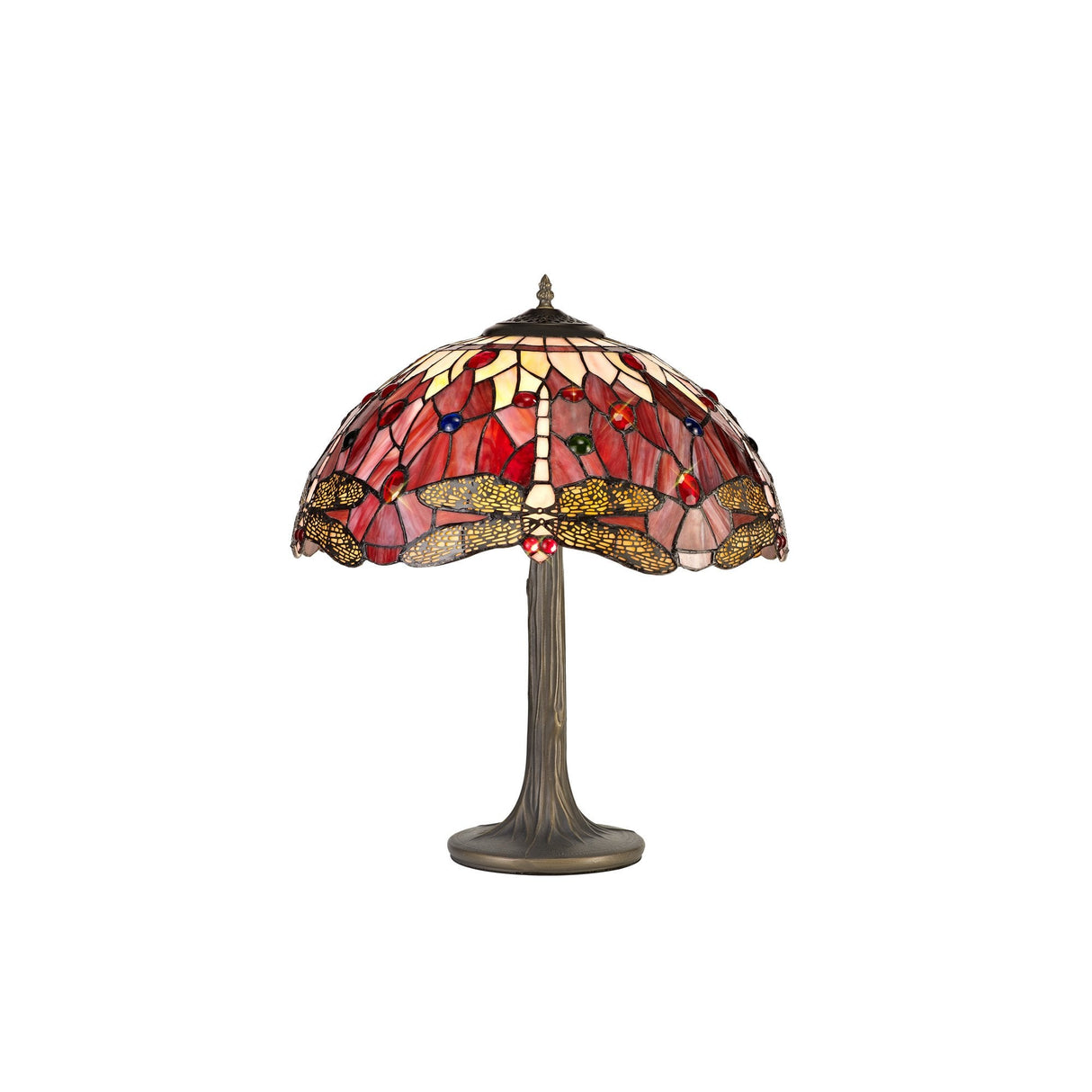 Vintage Dual Light Tiffany Table Lamp with Purple and Pink Crystal Shade