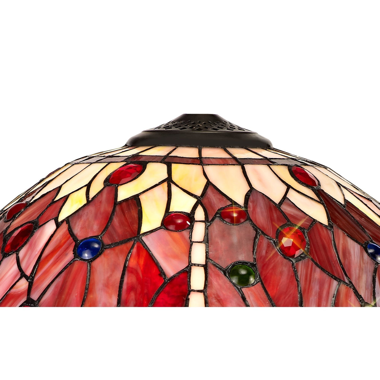 Elegant Dual Light Tiffany Table Lamp with Purple/Pink Crystal Accents and Antique Brass Finish