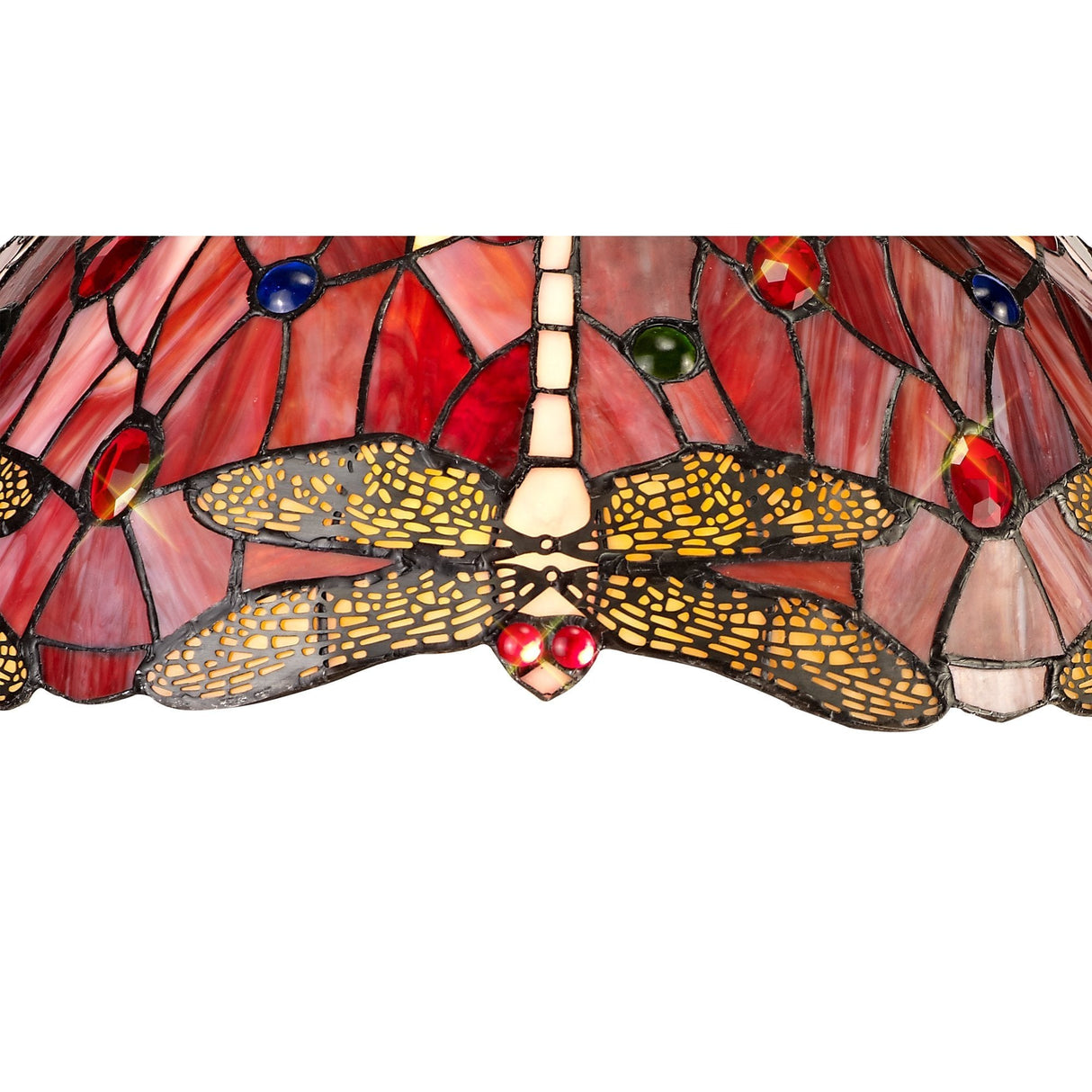 Elegant Dual Light Tiffany Table Lamp with Purple/Pink Crystal Accents and Antique Brass Finish
