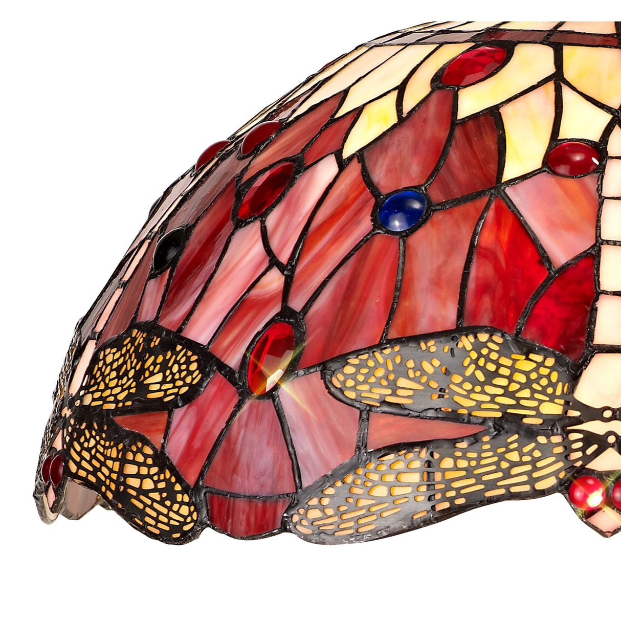 Elegant Dual Light Tiffany Table Lamp with Purple/Pink Crystal Accents and Antique Brass Finish