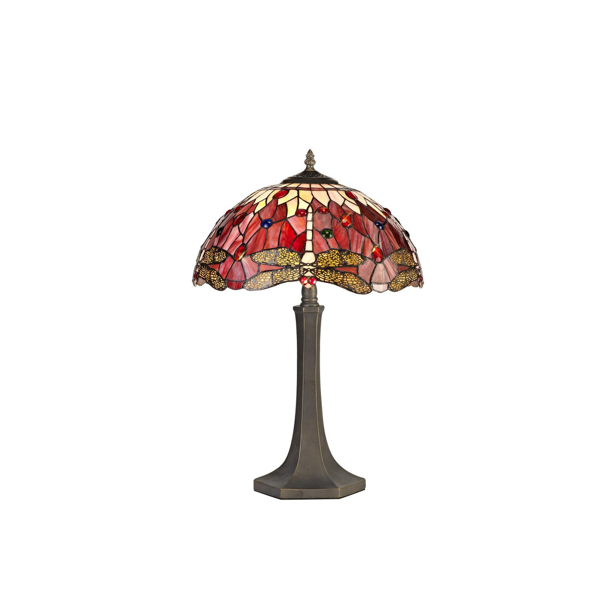 Octagonal Tiffany Table Lamp with Dual Light E27, Purple/Pink Crystal Design, Aged Brass Finish