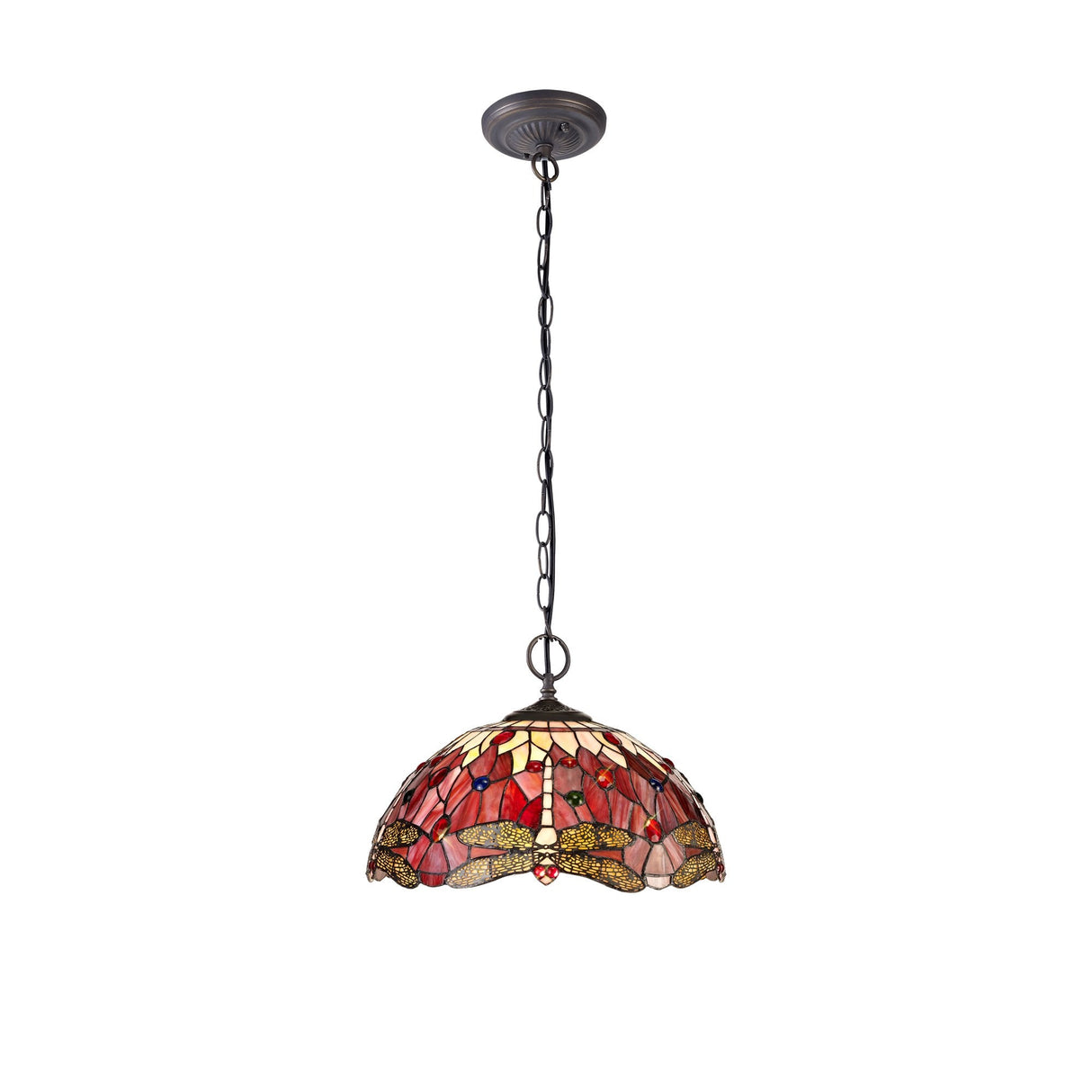 Vintage Elegance: Dual Light Pendant with 40cm Tiffany Style Shade in Purple/Pink and Antique Brass Finish