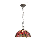 Elegant Antique Brass Pendant with Tiffany Shades and Crystal Accents
