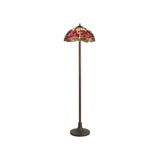 Elegant Two-Tiered Tiffany Floor Lamp with Antique Brass Finish and Crystal Accents in Purple and Pink