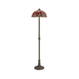 Artisan Leaf Design Floor Lamp with Dual Bulb Tiffany Shade in Purple and Antique Brass