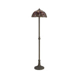 Artisan Leaf Design Floor Lamp with Dual Bulb Tiffany Shade in Purple and Antique Brass