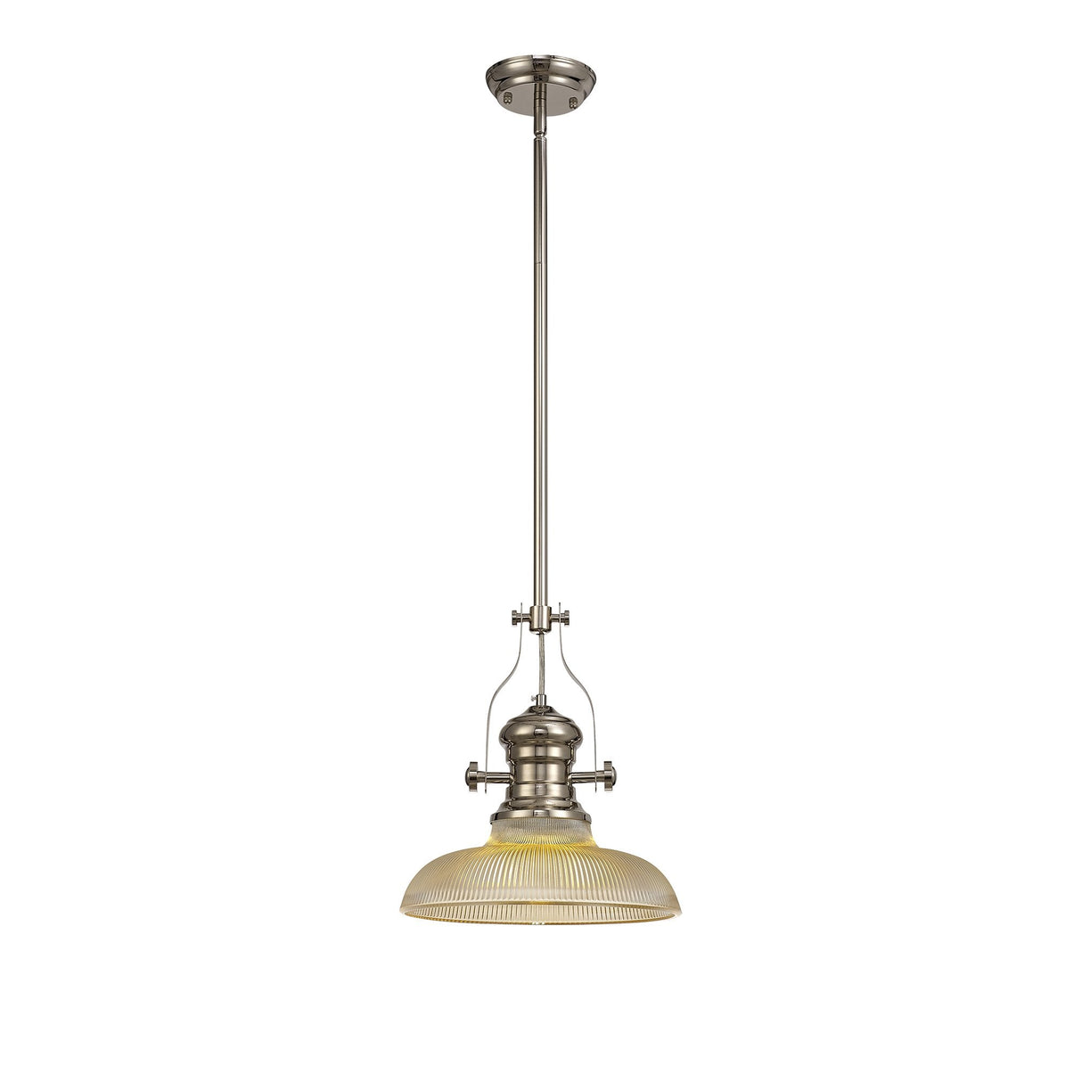 Elegant Telescopic Pendant Light with Amber Glass Shade, Polished Nickel Finish