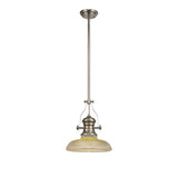 Elegant Telescopic Pendant Light with Amber Glass Shade, Polished Nickel Finish