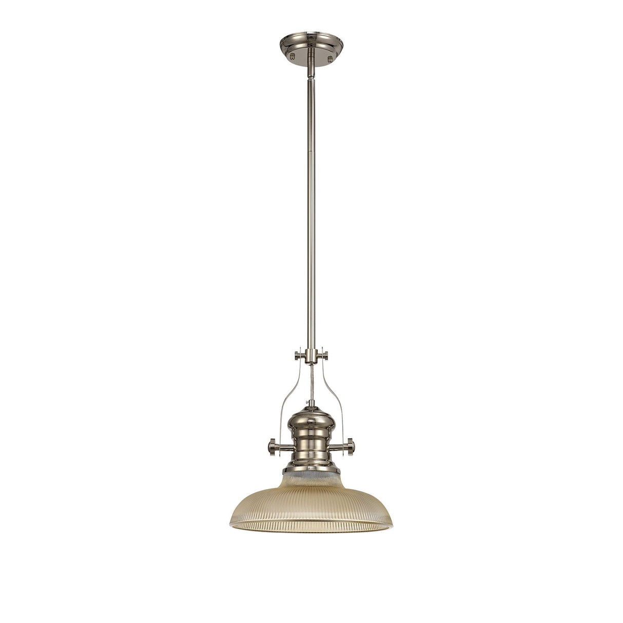 Elegant Telescopic Pendant Light with Amber Glass Shade, Polished Nickel Finish