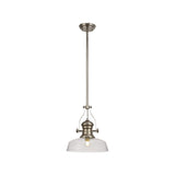 Elegant Polished Nickel Pendant with Clear Glass Shade and Adjustable Drop