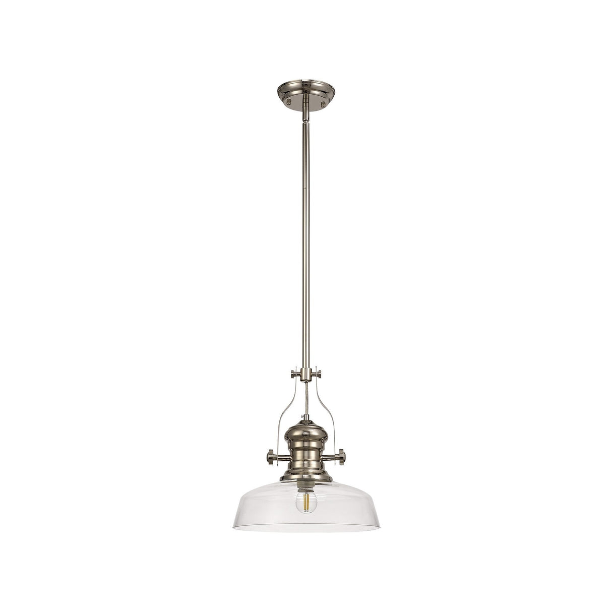 Elegant Polished Nickel Pendant with Clear Glass Shade and Adjustable Drop