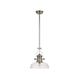 Elegant Polished Nickel Pendant with Clear Glass Shade and Adjustable Drop