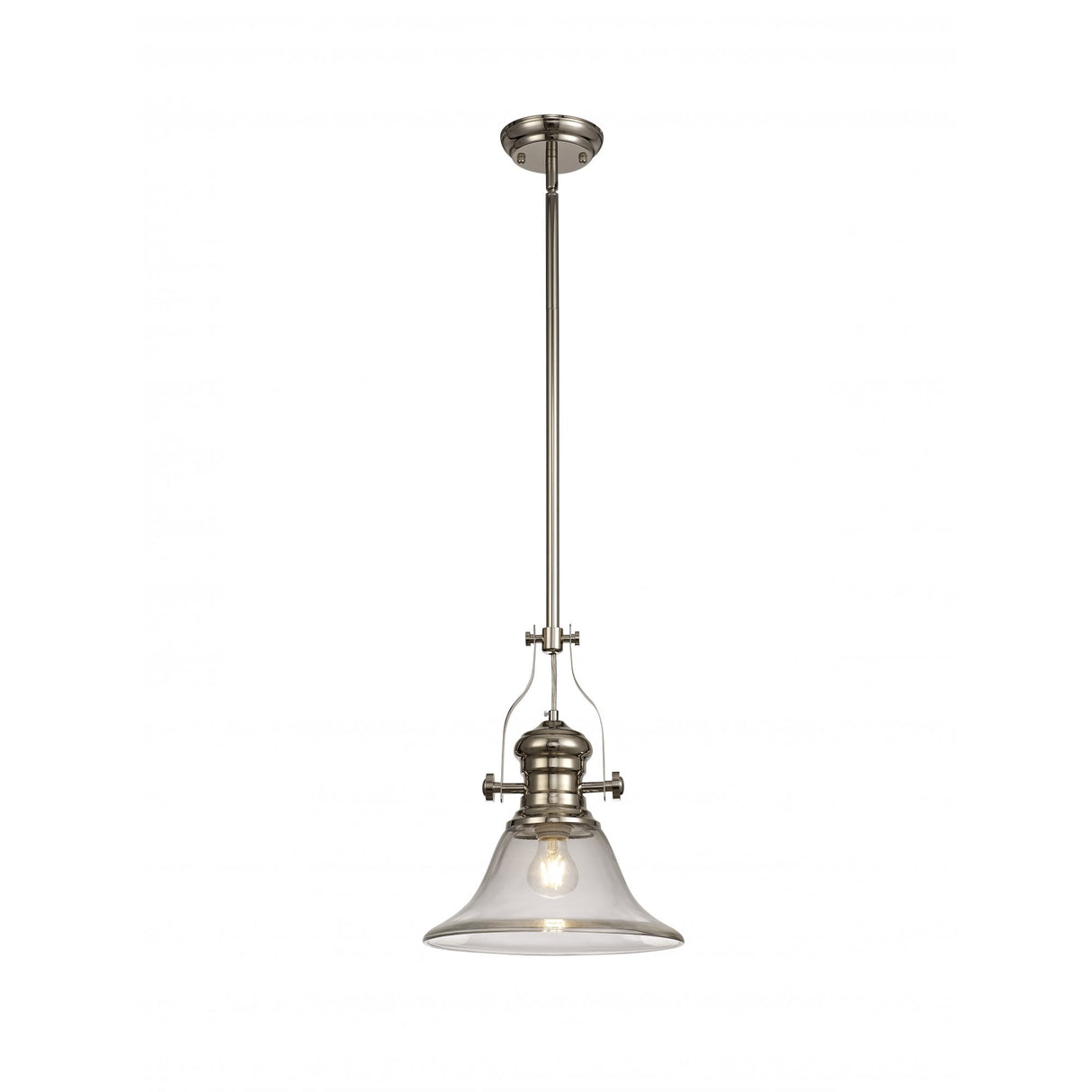 Sleek 1-Light Adjustable Pendant with 30cm Clear Bell Glass Shade, Polished Nickel Finish
