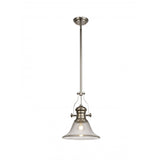 Sleek 1-Light Adjustable Pendant with 30cm Clear Bell Glass Shade, Polished Nickel Finish