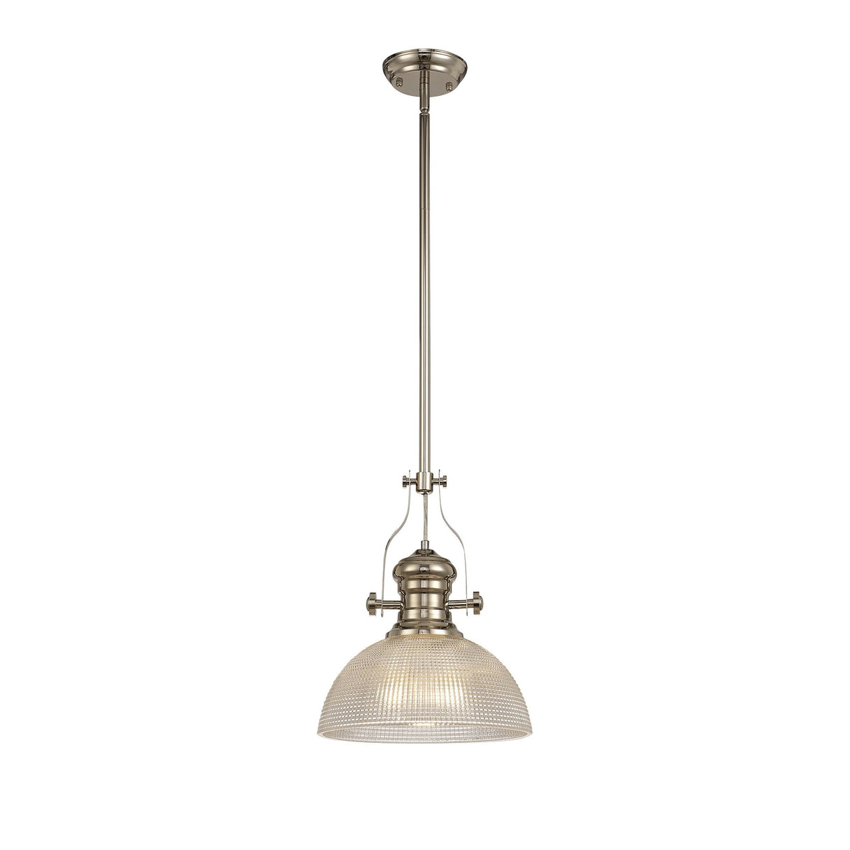 Single Adjustable Pendant Light with 30cm Prismatic Glass Shade, Polished Nickel Finish
