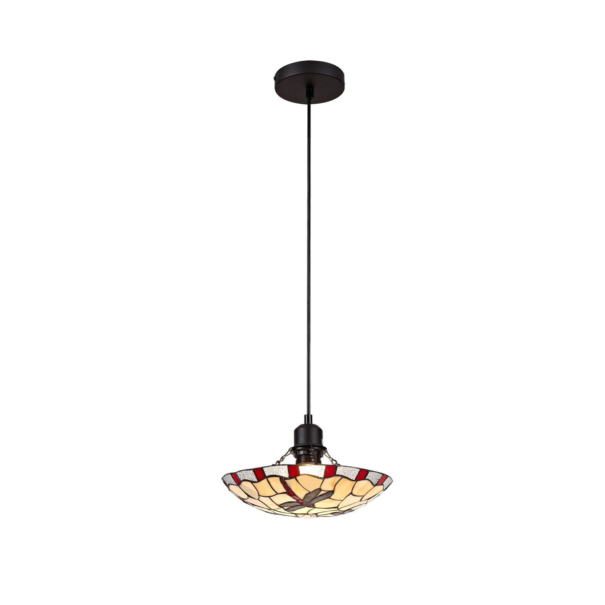 Elegant 1-Light Tiffany Pendant with Red/Cream Crystal Shade and Antique Brass Finish