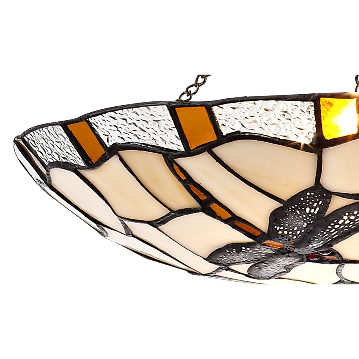 Amber and Cream Tiffany Pendant Light with Crystal Accents, 35cm Shade, Adjustable Drop