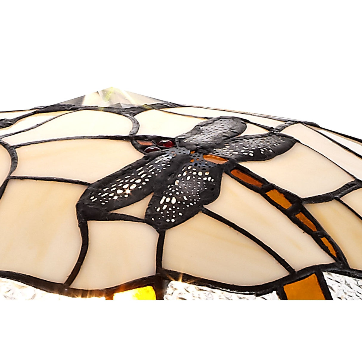 Amber and Cream Tiffany Pendant Light with Crystal Accents, 35cm Shade, Adjustable Drop