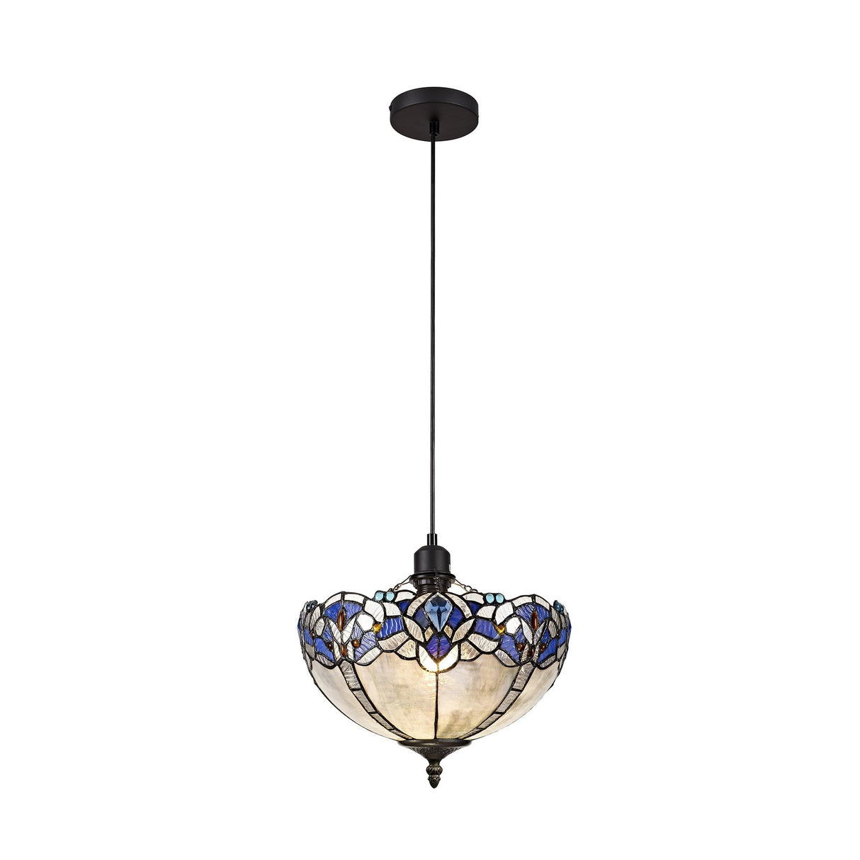 Elegant 1-Light Pendant with 30cm Blue Tiffany Shade and Crystal Accents