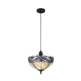 Elegant 1-Light Pendant with 30cm Blue Tiffany Shade and Crystal Accents