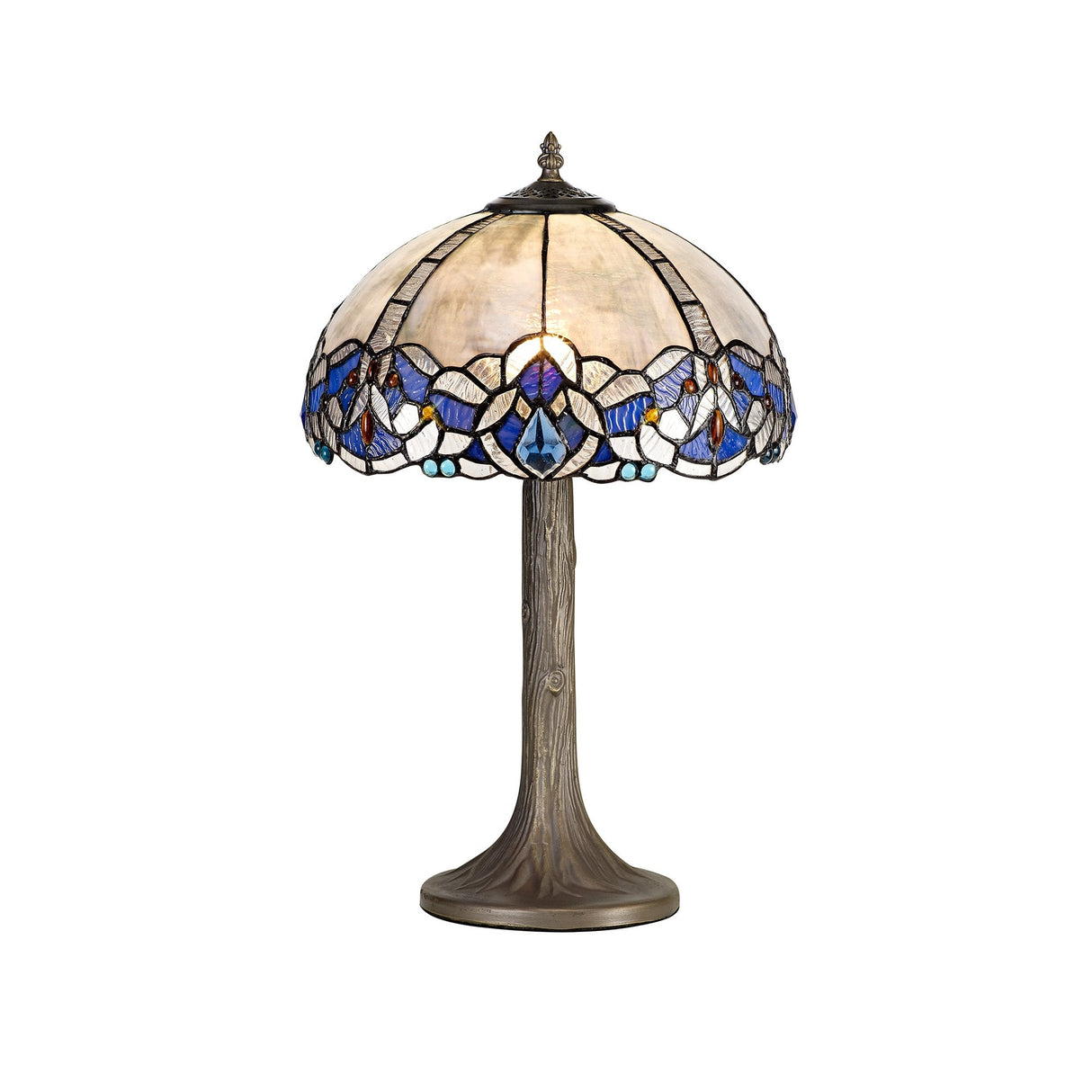 Elegant Tree-Inspired Table Lamp with 30cm Tiffany Blue & Clear Crystal Shade in Antique Brass Finish