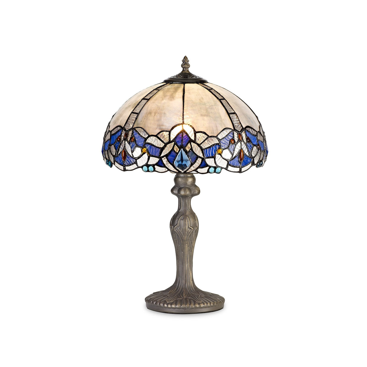 Elegant Curved Table Lamp with Tiffany Blue Shade and Antique Brass Finish