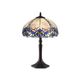 Elegant Octagonal Tiffany Table Lamp with Blue and Clear Crystals, Aged Antique Brass Finish