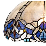 Elegant Octagonal Tiffany Table Lamp with Blue and Clear Crystals, Aged Antique Brass Finish