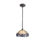 Elegant Antique Brass Pendant with Handcrafted Blue Tiffany Glass Shade