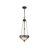 Tiffany Style 3-Light Pendant with Blue Crystal and Antique Brass Finish