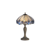 Elegant Dual-Light Table Lamp with 40cm Tiffany Blue and Crystal Shade, Antique Brass Finish