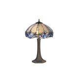Elegant Octagonal Table Lamp with Tiffany Blue Crystal Shade, Antique Brass Finish